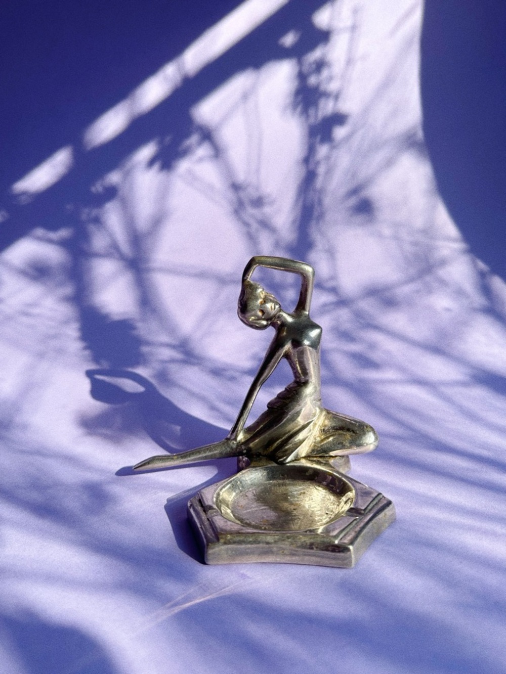 Vintage Rare Art Deco Metal Lady Ashtray / Trinket Dish